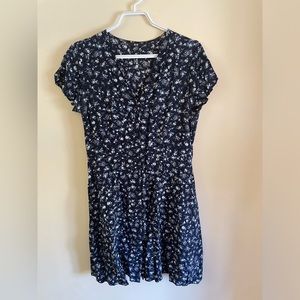 Uniqlo Navy Floral V neck Flowy Dress